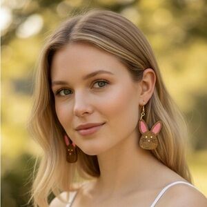 Laser Cut Hand Paint Bunny Earrings in 4 colors.